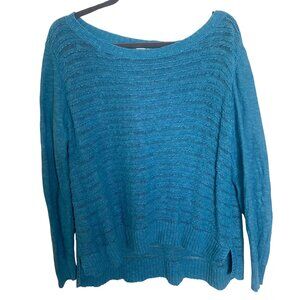Eileen Fisher Linen Blend Knit Sweater XL Blue Lightweight Casual